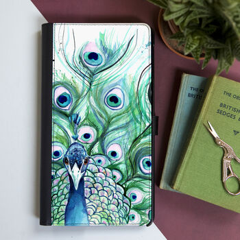Inky Peacock Faux Leather Phone Case With Card Slots, 3 of 5