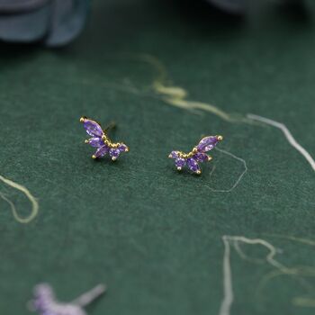 Sterling Silver Amethyst Purple Cz Marquise Cluster Stud Earrings, 5 of 11