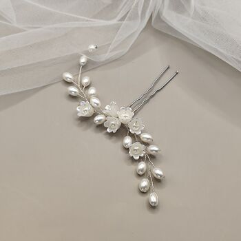 Pearl Flower Bridal Hair Pin With Gold Or Silver Wire, 7 of 13