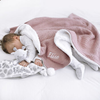 Personalised Dusty Pink Cable Blanket And Comforter Set, 2 of 12