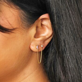 Shell Moon And Crystal Star Chain Stud Earring In Gold, 2 of 5