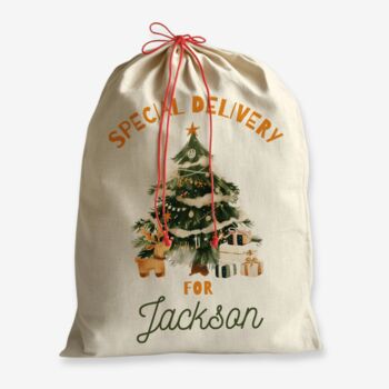 Personalised Christmas Sack Special Delivery Christmas Tree Design, 5 of 5