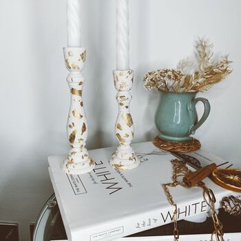 A Pair Of Ivory And Gold Leaf Candlesticks, 2 of 8
