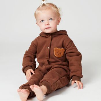 Personalised Brown Fleece Hooded Boucle Teddy Jumpsuit, 2 of 5