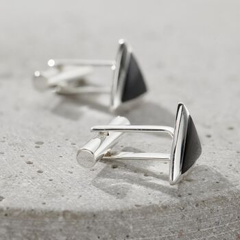 Personalised Sterling Silver Triangle Onyx Cufflinks, 2 of 6