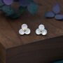 Three Petal Flower Stud Earrings In Sterling Silver, thumbnail 1 of 11