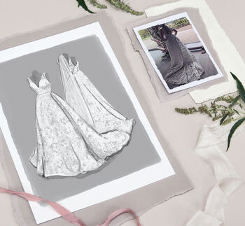 Illustrated Wedding Dress Illustration Portrait, 6 of 10