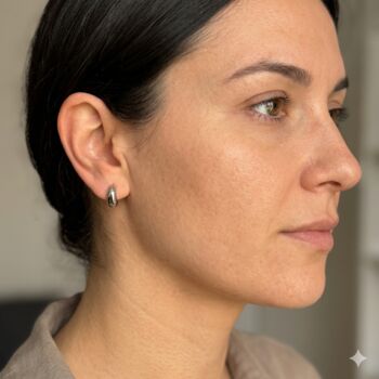 Silver Stainless Steel Huggie Hoop Earrings, 7 of 7