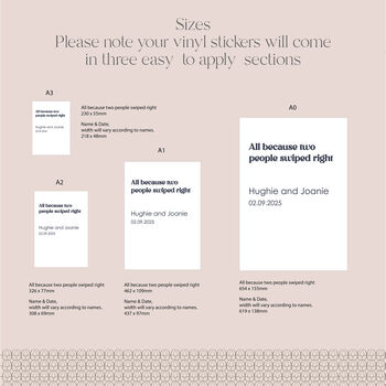 All Because Two People Swiped Right Wedding Vinyl Lettering For Mirrors And Signs, 6 of 6