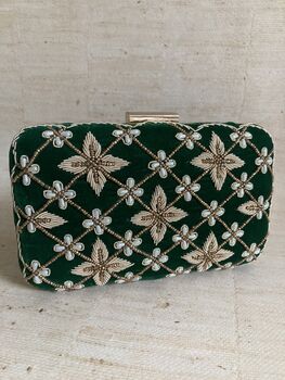 Emerald Green Velvet Handcrafted Clutch Bag, 2 of 9