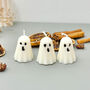 Set Of Three White Ghost Candles And Halloween Gifts, thumbnail 1 of 7