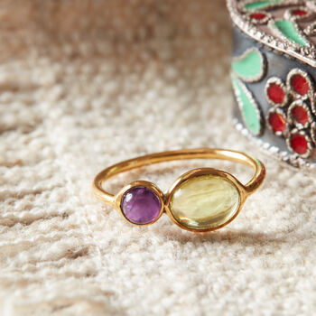 Green Peridot And Purple Amethyst Friendship Ring, 7 of 8