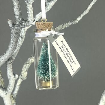 Tiny Christmas Tree In A Bottle Personalised Bauble, 3 of 12
