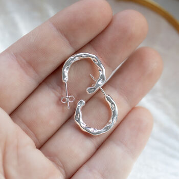 Sterling Silver Molten Hoop Earrings, 2 of 7