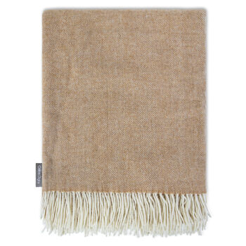 Luxury 100% Shetland Wool Herringbone Blanket Beige, 2 of 3