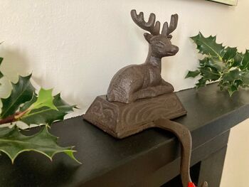 Cast Iron Reindeer Stocking Holder Xmas Mantel Hanger, 6 of 7