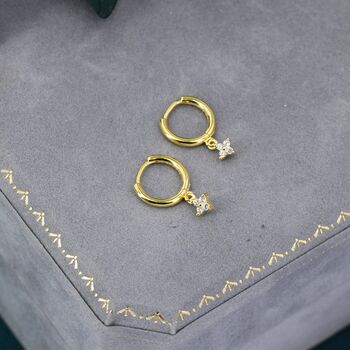 Sterling Silver Extra Tiny Hydrangea Flower Cz Huggie Hoop Earrings, 7 of 12