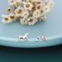 Asymmetric Unicorn And Rainbow Stud Earrings In Sterling Silver, thumbnail 1 of 9