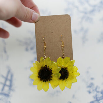 Real Sunflower Sterling Silver Or Gold Plated Earrings, 11 of 12