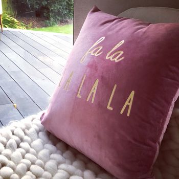 Fa La La La Christmas Luxury Velvet Cushion, 2 of 2