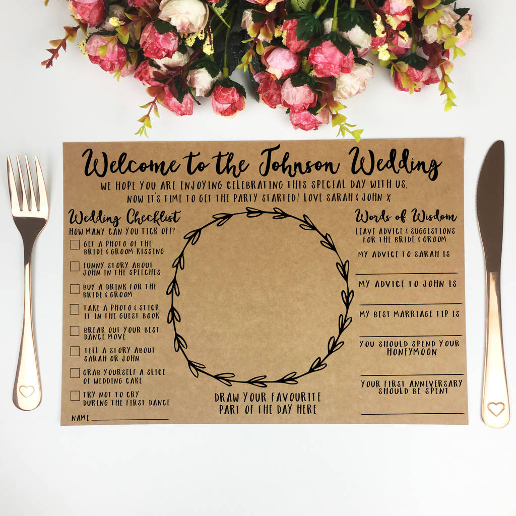 Personalised A4 Wedding Games Placemat Activity Sheet, 1 of 5