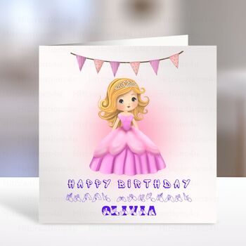 Personalised pink Princess BSL British Sign Language Birthday Girl Card, 3 of 4