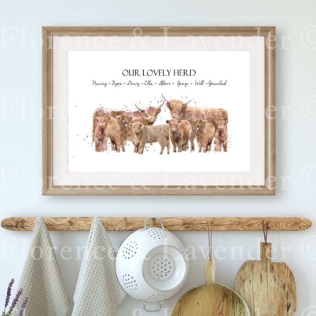 Personalised Highland Cow Family Print, 1 of 3