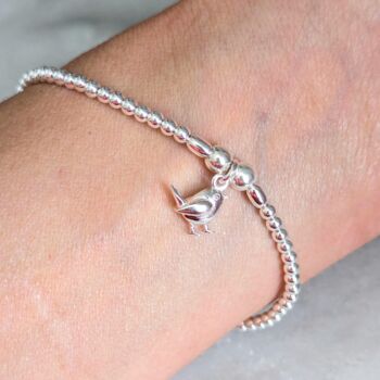 Sterling Silver Robin Beaded Stretch Bracelet, 2 of 11