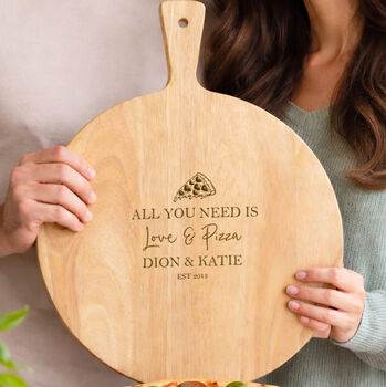 Personalised Wooden Couples Pizza Board Paddle, 3 of 4