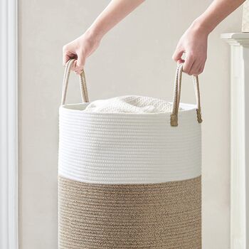 58 L White And Brown Cotton Rope Woven Storage Basket, 4 of 8