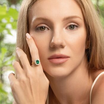 Emerald Halo Engagement Ring In Sterling Silver And Gold, 8 of 12