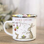 Personalised Easter Enamel Mug With Cute Rabbits, Festive Holiday Gift For Family And Friends, thumbnail 1 of 5