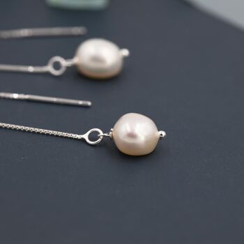 Baroque Pearl Threader Earrings In Sterling Silver, 2 of 10
