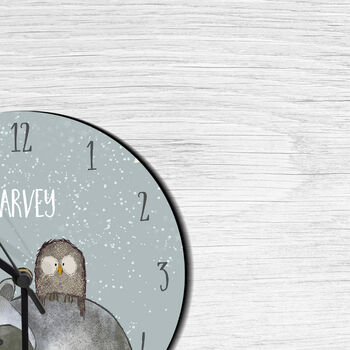 Racoon And Owl Personalised Clock, 2 of 3