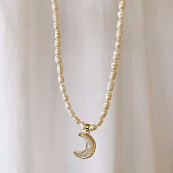 Mother Of Pearl Moon And Pearl Beaded Necklace, 7 of 10
