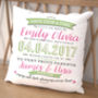 Personalised Typographic Baby Arrival Cushion, thumbnail 2 of 5