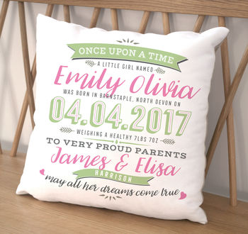 Personalised Typographic Baby Arrival Cushion, 2 of 5