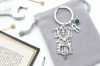Motorbike Personalised Skeleton Keyring Biker Gift, 6 of 8