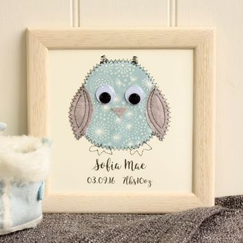 Personalised Baby Owl Embroidered Framed Artwork, 7 of 11