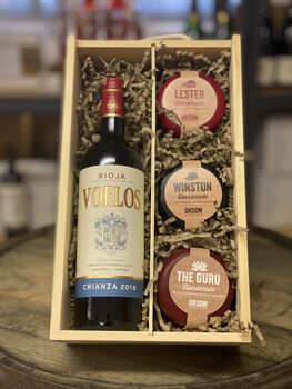 Personalised Rioja Crianza And Cheese Wooden Hamper, 2 of 4