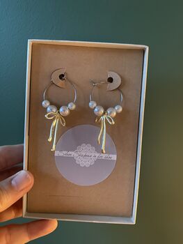Bow And Pearl Hoops Earrings, 3 of 3