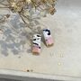 Baby Pink And Gold Pink Ceramic Bar Stud Earrings Abstract Splatter Minimalist Studs, thumbnail 4 of 11