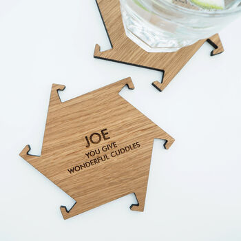 Personalised Wooden Oak Interlocking Jigsaw Coasters, 6 of 7