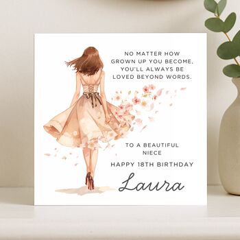 Personalised 18th Birthday Card For Niece Floral Dress, 7 of 8