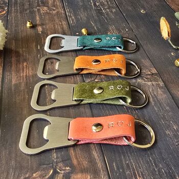 Leather Bottle Opener Keyring Personalised Gift, 6 of 7