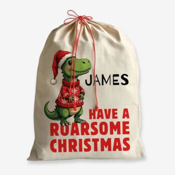 Personalised Christmas Sack Roasome Christmas Dinosaur Design, 5 of 5