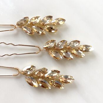 Champagne Gold Crystal Hair Pins, 4 of 5