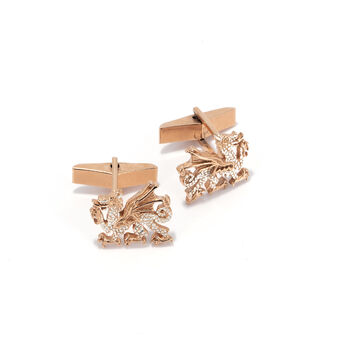 Welsh Dragon Cufflinks In Silver And Rose Gold, 2 of 4