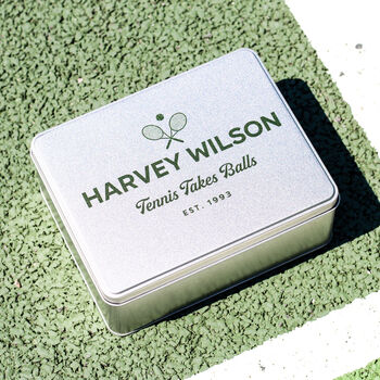 Personalised Tennis Tin With Hip Flask Gift For Him, 2 of 8