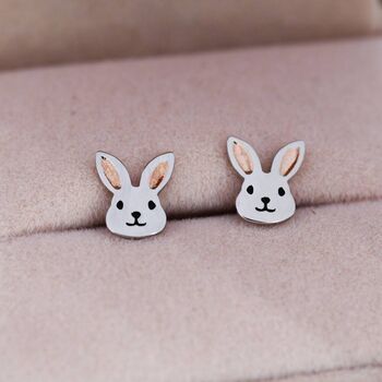 Sterling Silver Cute Bunny Head Earrings, 2 of 12